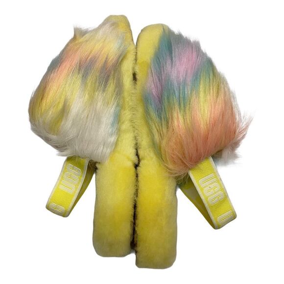 UGG Slippers Girls 4 Yellow Slides Fluff Yeah Tie Dye Lemonade 1120033K Comfy - Picture 7 of 10
